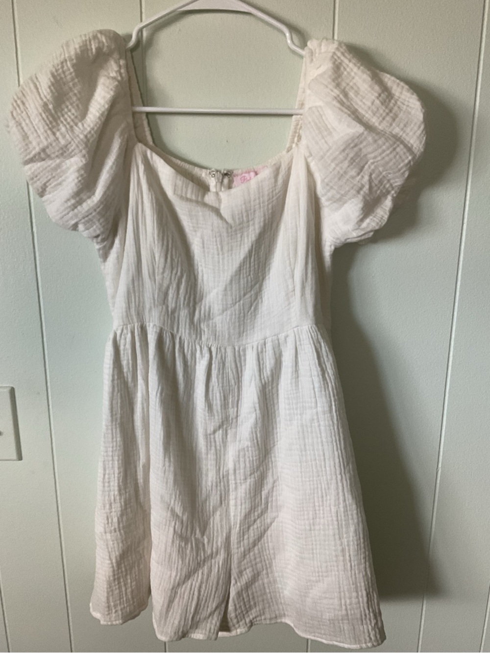 Pink Lily White Puff-Sleeve Cotton-Blend Girls shorts dress.